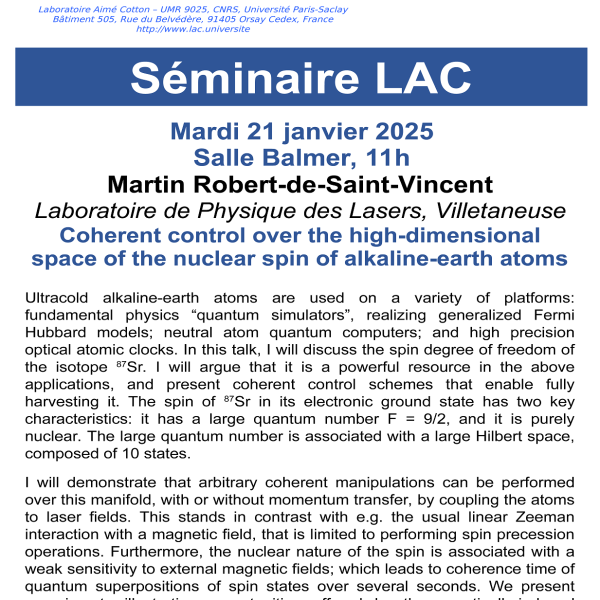 Séminaire de Martin Robert de Saint Vincent le mardi 21 janvier à 11h , Salle Balmer