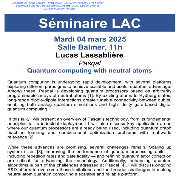 Séminaire de Lucas Lassablière le mardi 4 mars à 11h , Salle Balmer