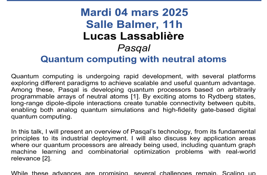 Séminaire de Lucas Lassablière le mardi 4 mars à 11h , Salle Balmer