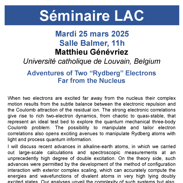 Séminaire de Matthieu Génévriez, le mardi 25 mars, 11h, salle Balmer