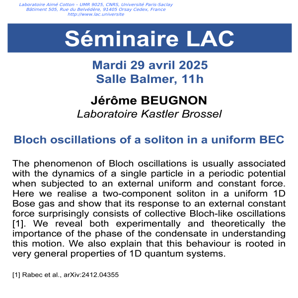 Séminaire de Jérôme Beugnon le mardi 29 avril à 11h , Salle Balmer