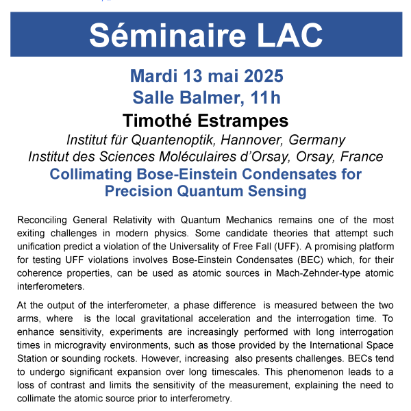 Séminaire de Timothé Estrampes le mardi 13 mai à 11h , Salle Balmer