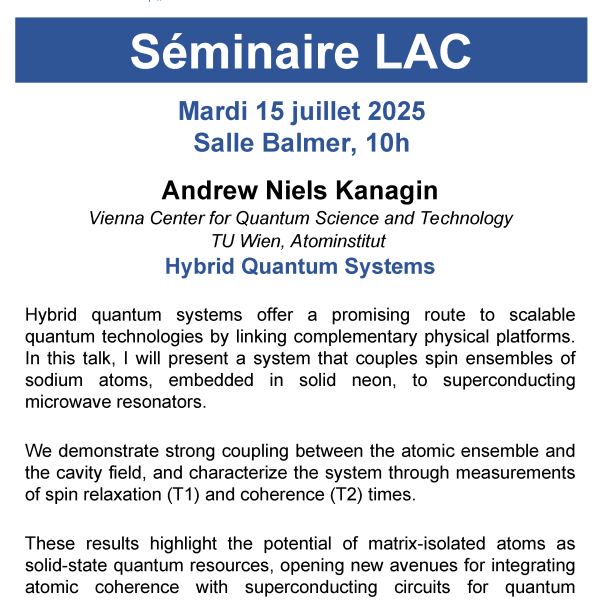 Séminaire de Andrew Niels Kanagin le mardi 15 Juillet à 10h , Salle Balmer