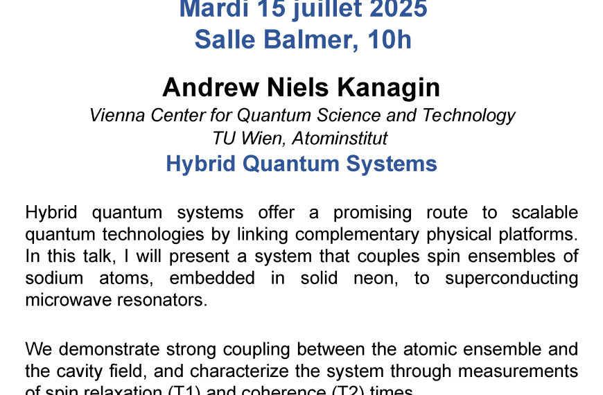 Séminaire de Andrew Niels Kanagin le mardi 15 Juillet à 10h , Salle Balmer